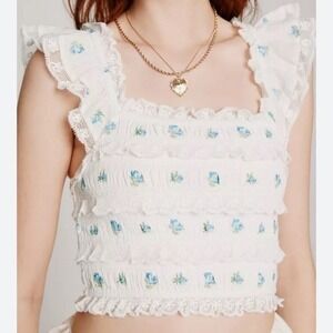 LoveShackFancy Cordula Top Icy Breeze Blue Lace Eyelet NWT Size Small